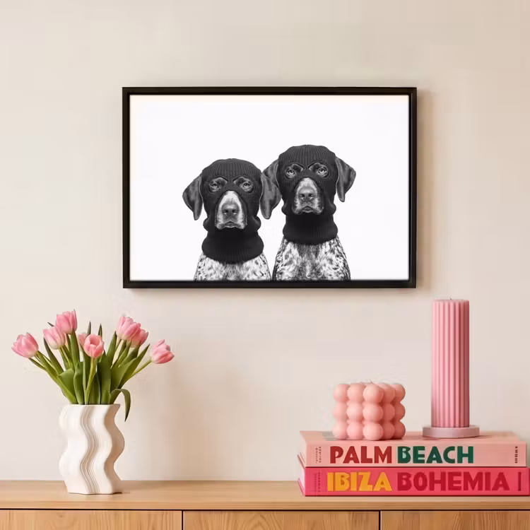 Canvas met lijst - Honden - Bivakmuts - Zwart - wit — 8
