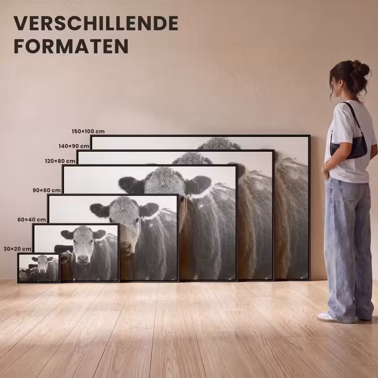 Canvas met lijst - Koeien - Zwart - Wit — 7