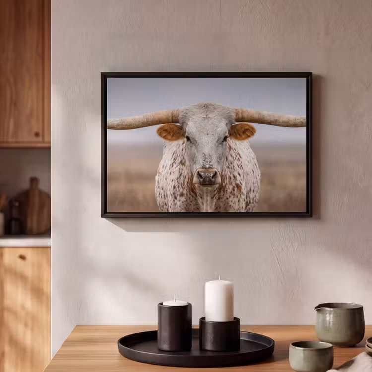 Canvas met lijst - Longhorn - Grasveld - Dier — 2