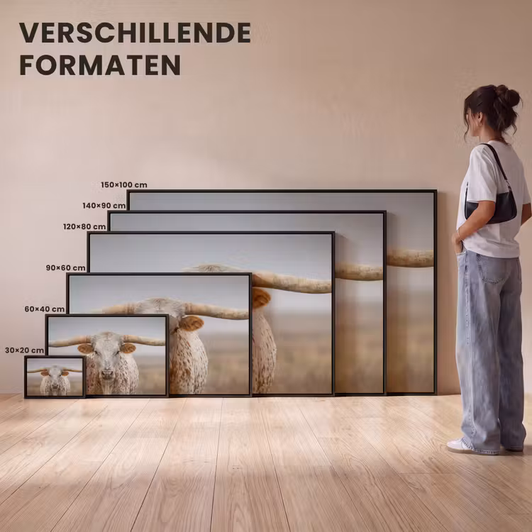 Canvas met lijst - Longhorn - Grasveld - Dier — 7