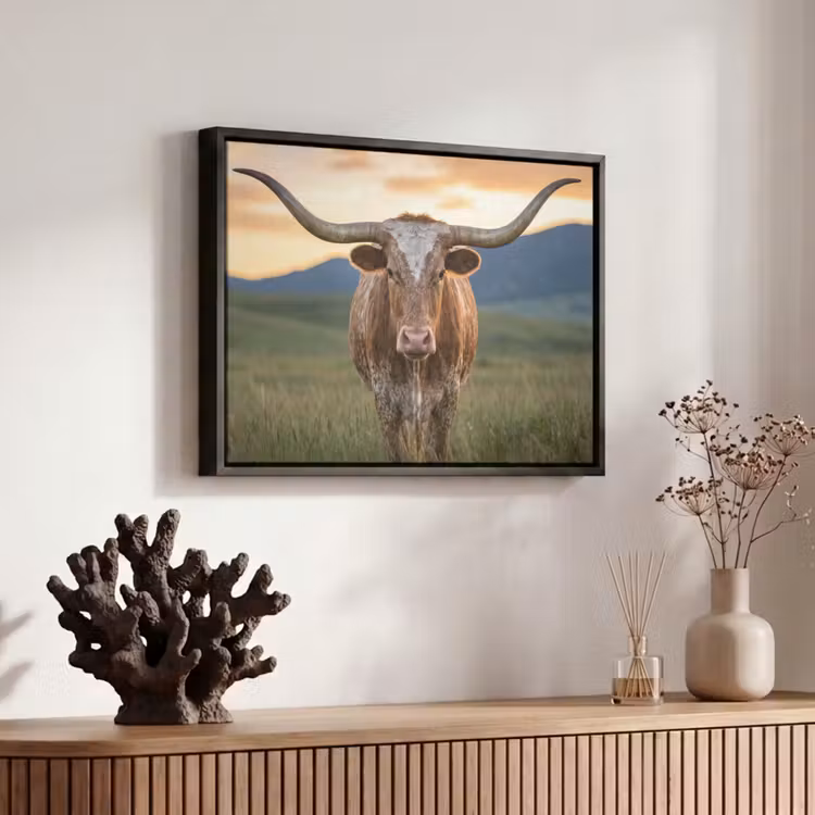 Canvas met lijst - Longhorn - Landschap - Zonsondergang — 6