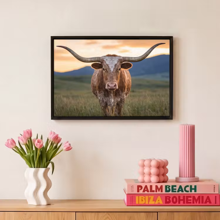 Canvas met lijst - Longhorn - Landschap - Zonsondergang — 8
