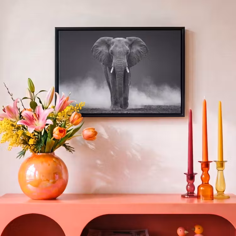 Canvas met lijst - Olifant - Zwart - Wit - Rook — 4
