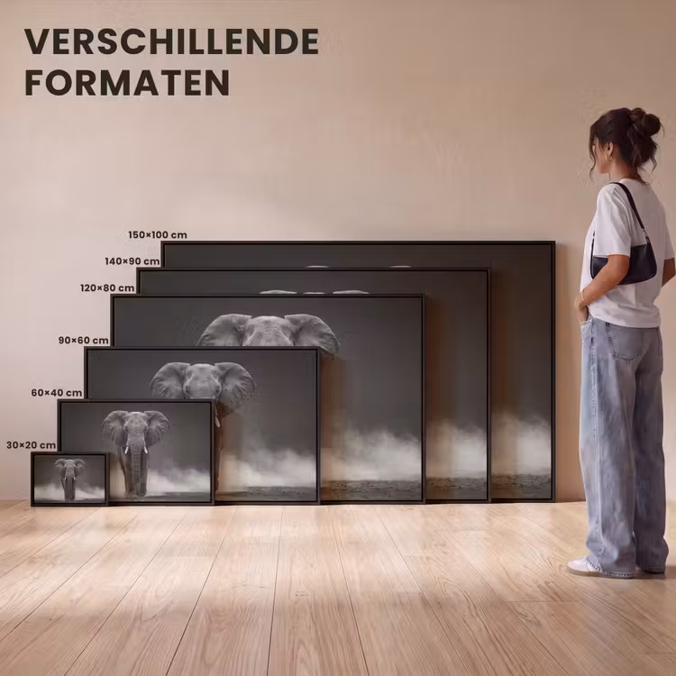 Canvas met lijst - Olifant - Zwart - Wit - Rook — 7