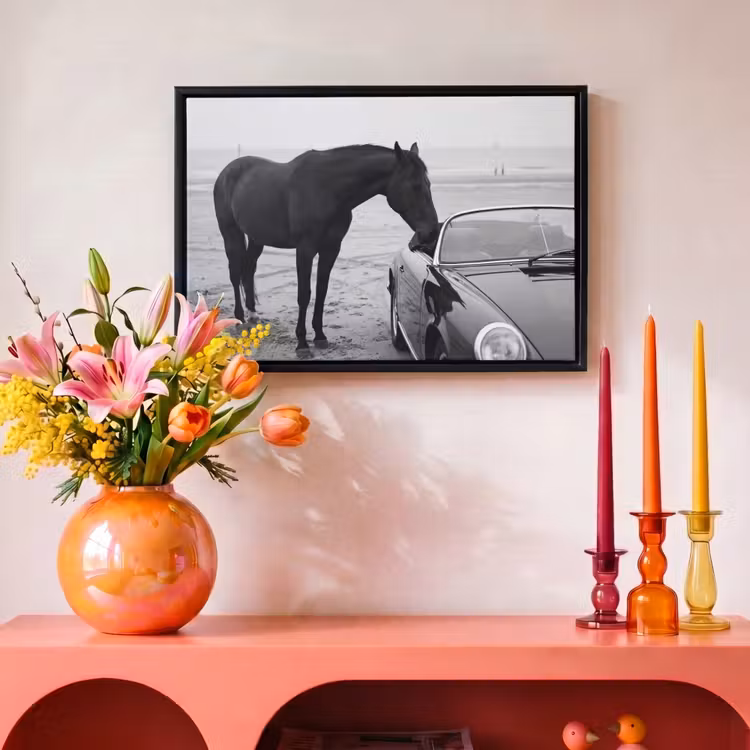 Canvas met lijst - Paard - Auto - Zwart - Wit — 4