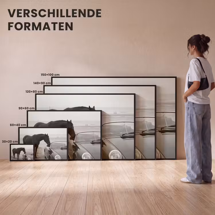 Canvas met lijst - Paard - Auto - Zwart - Wit — 7