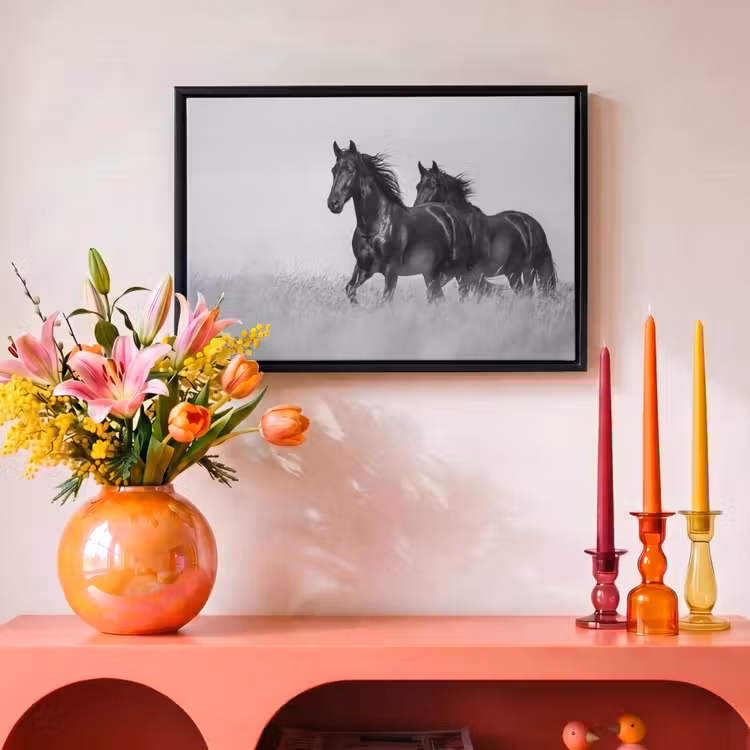 Canvas met lijst - Paarden - Gras - Zwart - Wit — 4