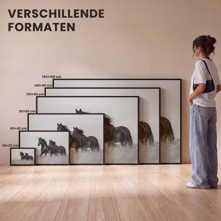 Canvas met lijst - Paarden - Gras - Zwart - Wit — 7