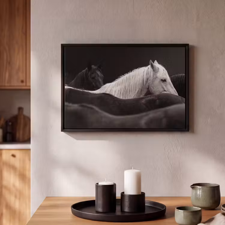 Canvas met lijst - Paarden - Zwart - Wit - Kudde — 2