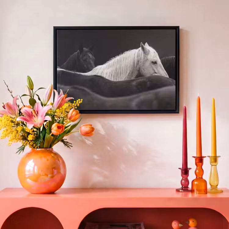 Canvas met lijst - Paarden - Zwart - Wit - Kudde — 4