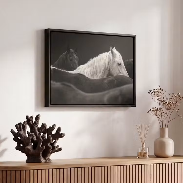 Canvas met lijst - Paarden - Zwart - Wit - Kudde — 6