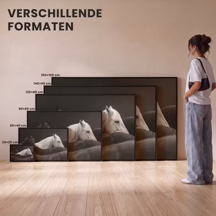 Canvas met lijst - Paarden - Zwart - Wit - Kudde — 7