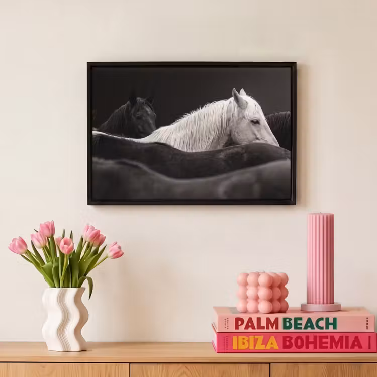Canvas met lijst - Paarden - Zwart - Wit - Kudde — 8
