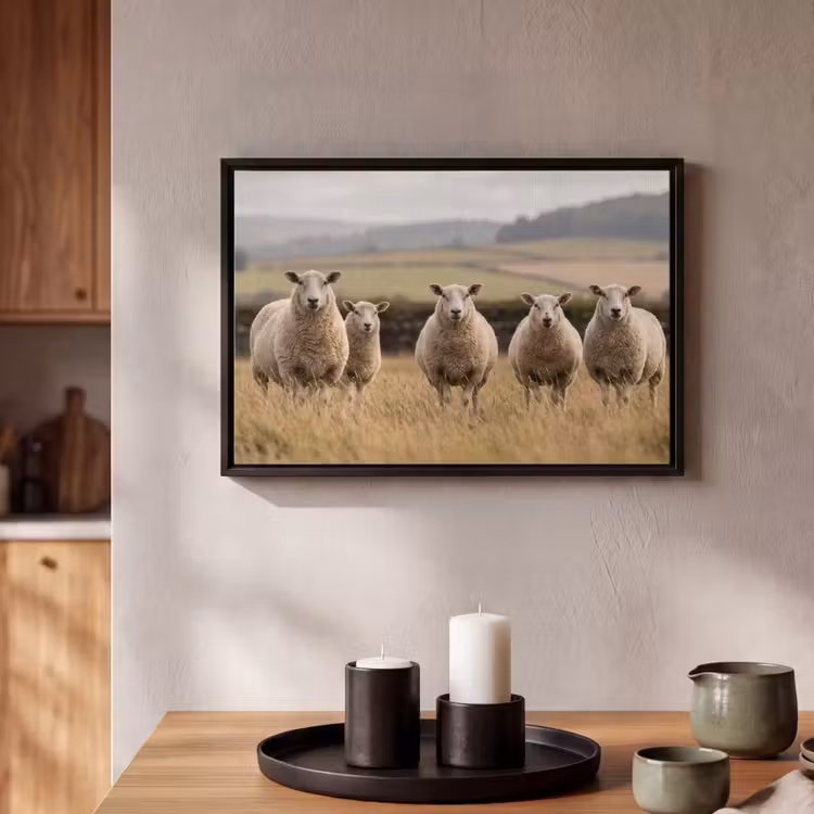 Canvas met lijst - Schapen - Weidenlandschap - Heuvels — 2