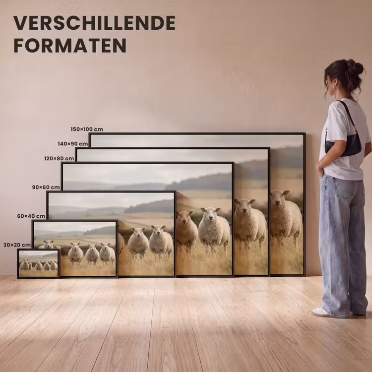 Canvas met lijst - Schapen - Weidenlandschap - Heuvels — 7
