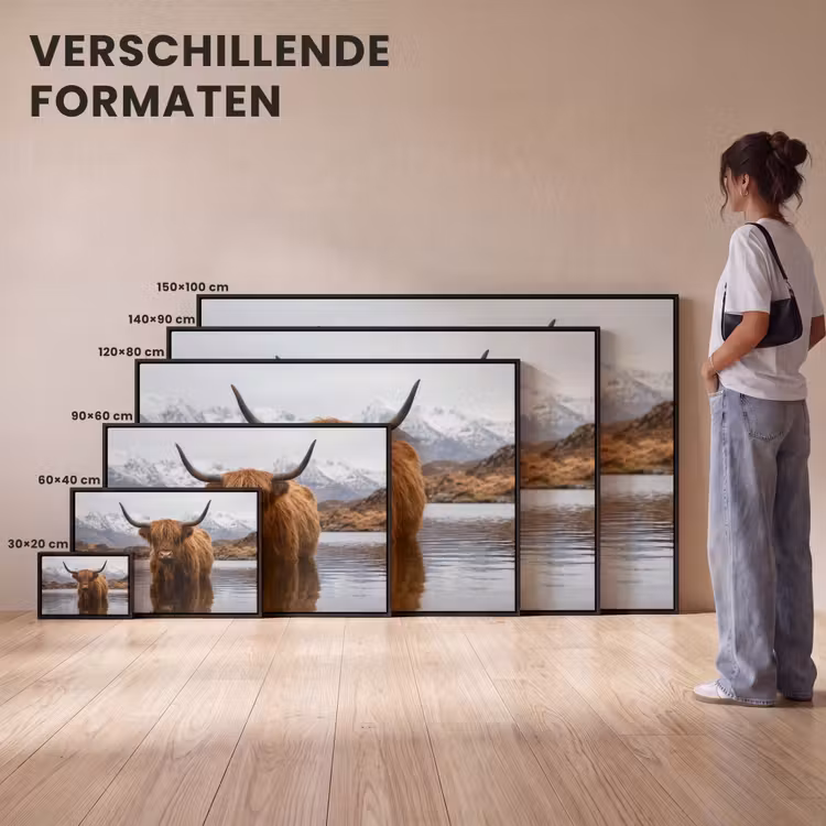 Canvas met lijst - Schotse hooglander - Bruin - Water — 7
