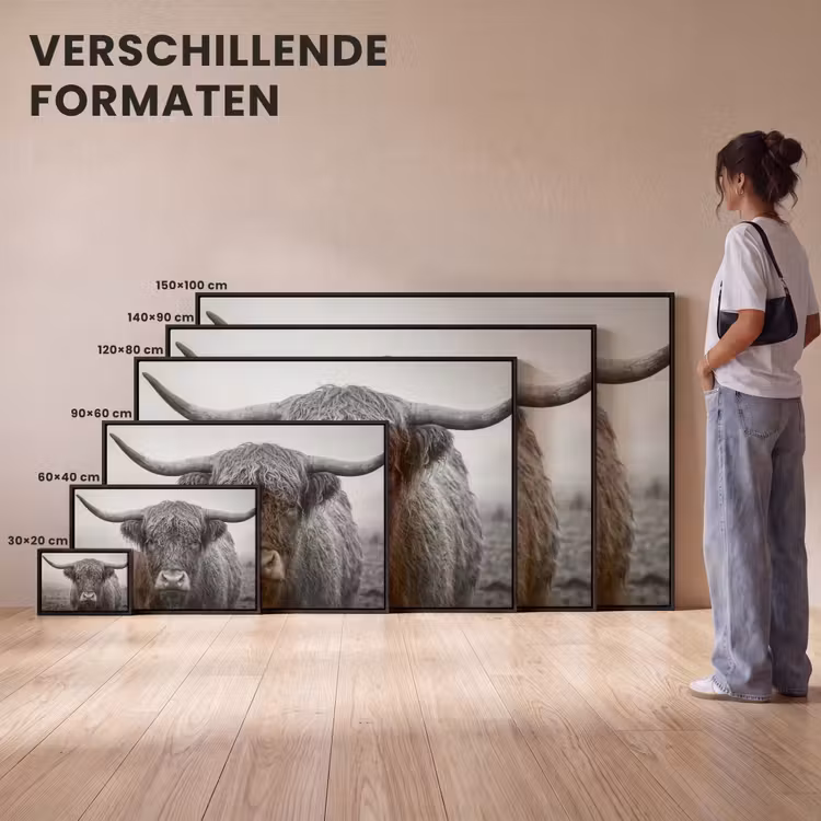 Canvas met lijst - Schotse hooglander - Zwart - Wit - Gras — 7