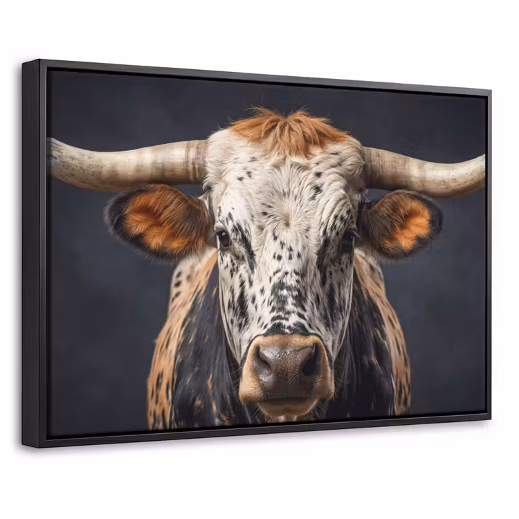 Canvas met lijst - Stier - Kleurrijk - Hoorns — 1