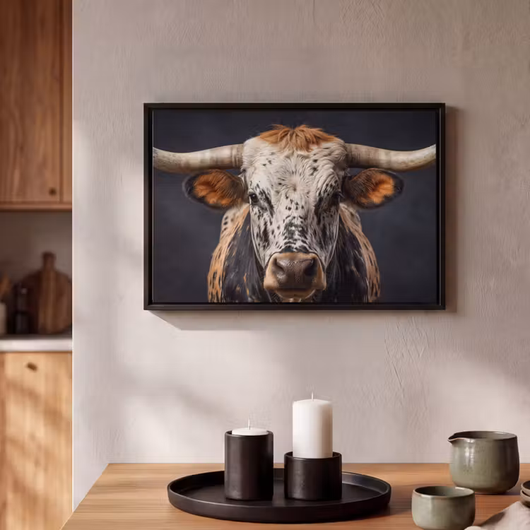Canvas met lijst - Stier - Kleurrijk - Hoorns — 2
