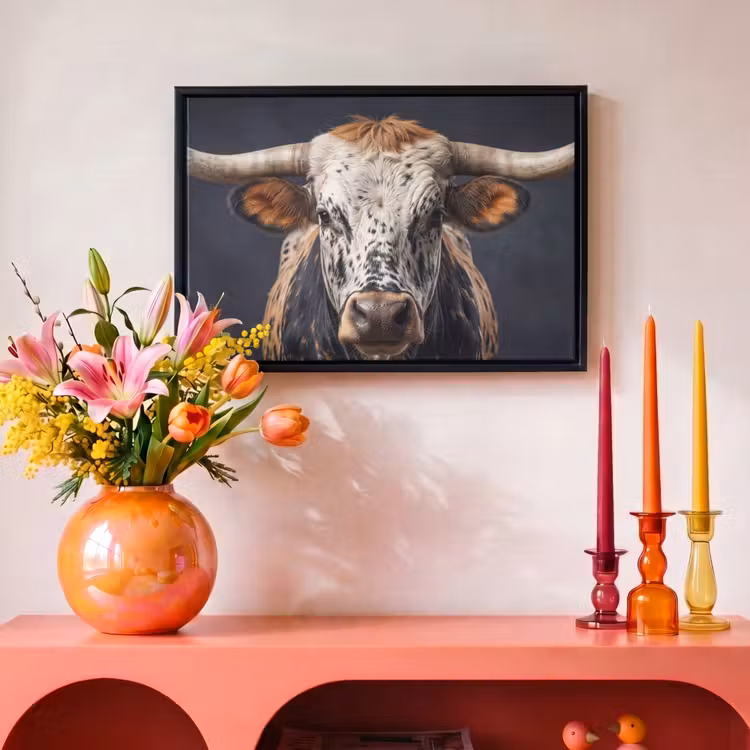 Canvas met lijst - Stier - Kleurrijk - Hoorns — 4