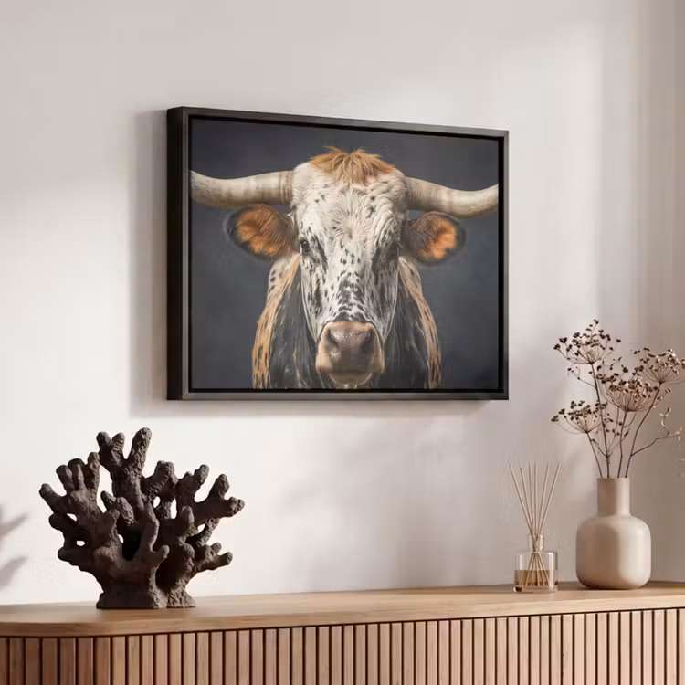 Canvas met lijst - Stier - Kleurrijk - Hoorns — 6