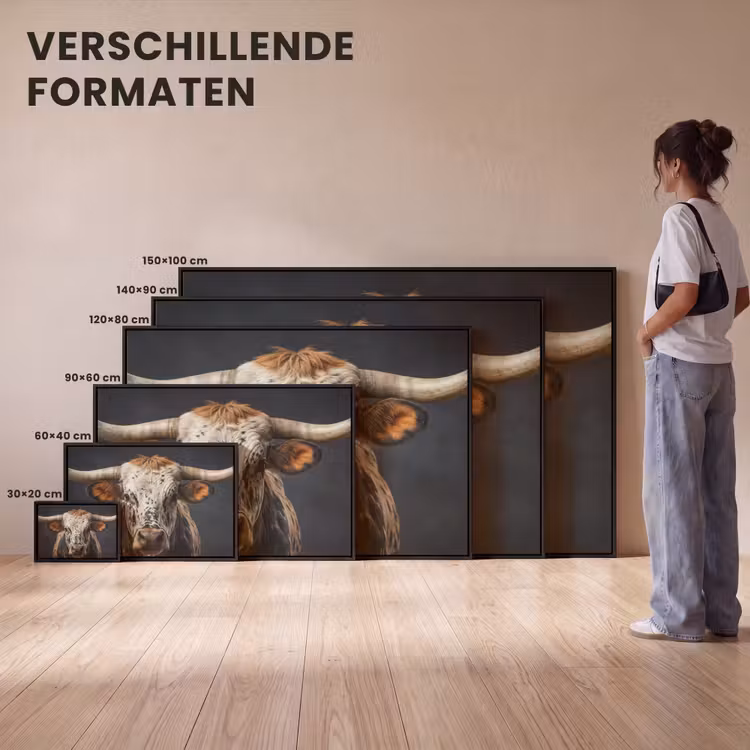 Canvas met lijst - Stier - Kleurrijk - Hoorns — 7