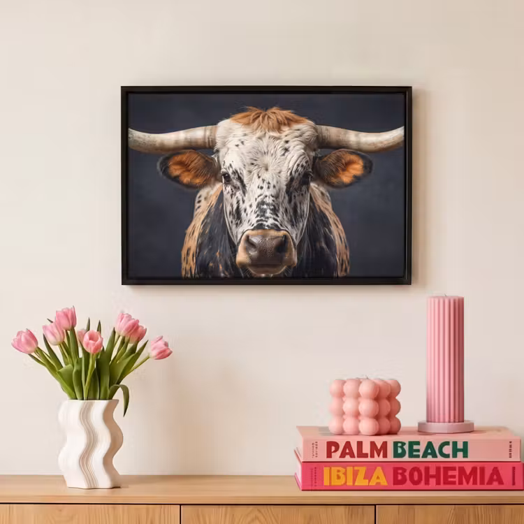 Canvas met lijst - Stier - Kleurrijk - Hoorns — 8