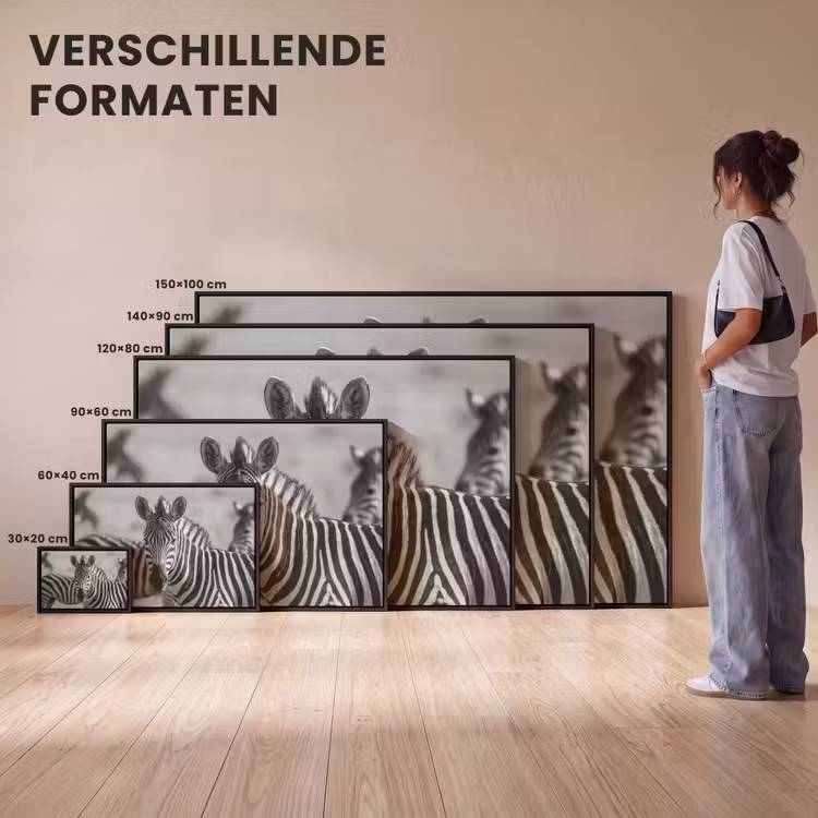 Canvas met lijst - Zebra's - Zwart - Wit — 7