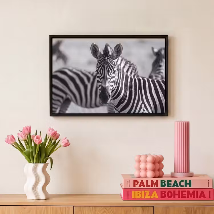 Canvas met lijst - Zebra's - Zwart - Wit — 8
