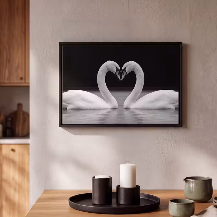 Canvas met lijst - Zwanen - Hart - Zwart - Wit — 2
