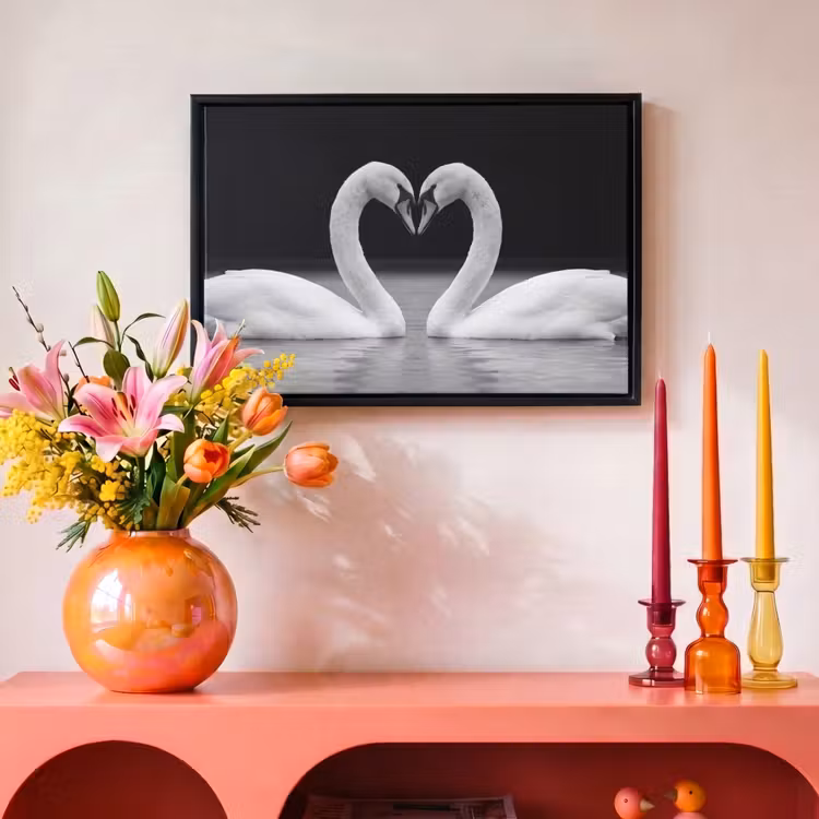 Canvas met lijst - Zwanen - Hart - Zwart - Wit — 4