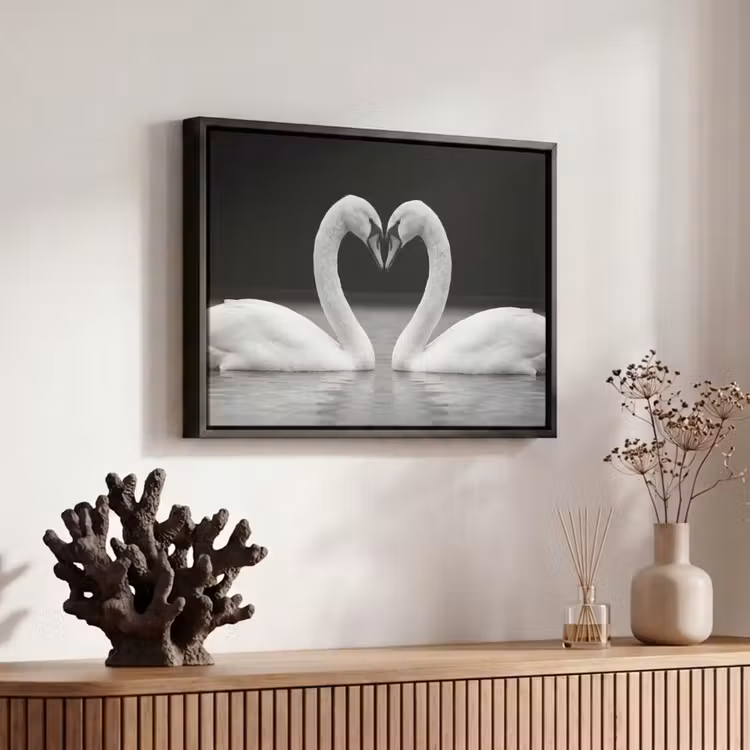 Canvas met lijst - Zwanen - Hart - Zwart - Wit — 6