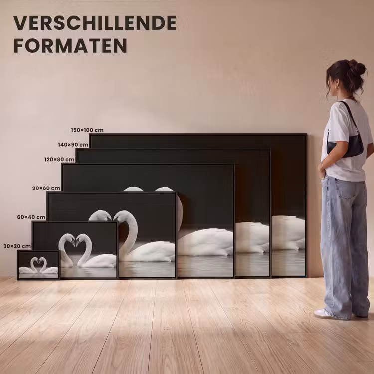 Canvas met lijst - Zwanen - Hart - Zwart - Wit — 7