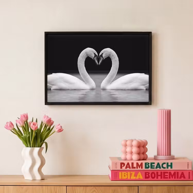Canvas met lijst - Zwanen - Hart - Zwart - Wit — 8