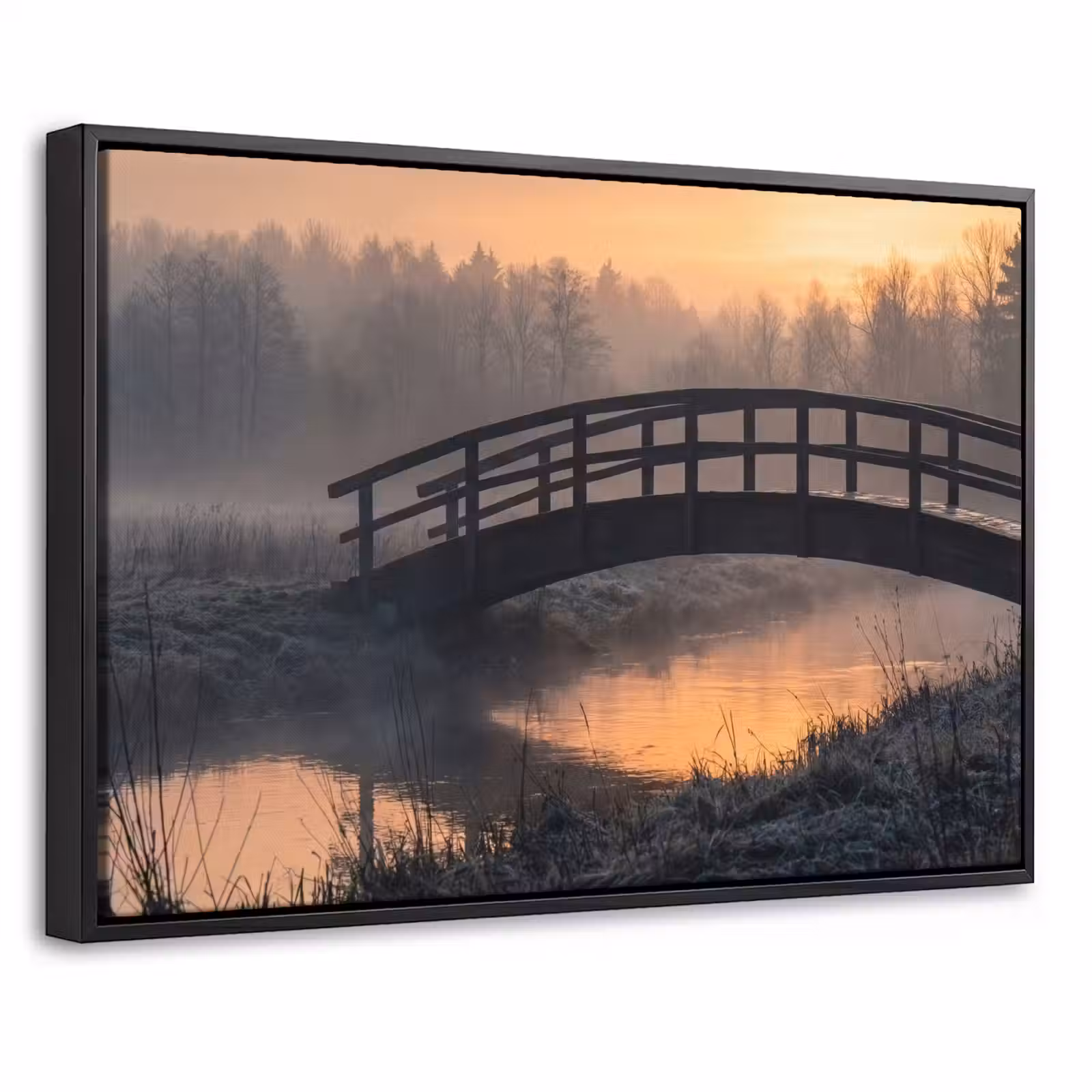 Canvas met lijst - Brug - Mist - Bomen - Water — 1