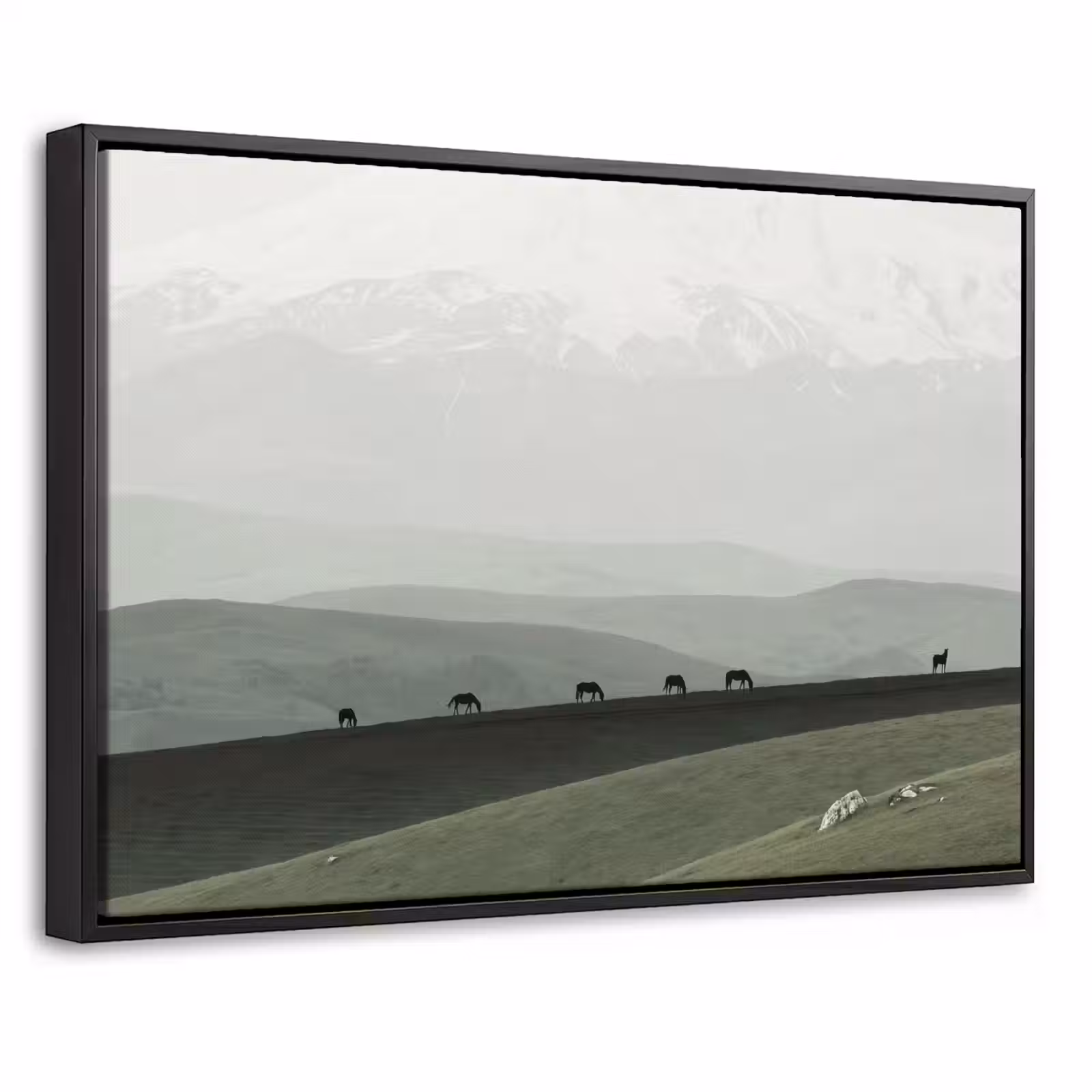 Canvas met lijst - Grijs - Berg - Paarden — 1