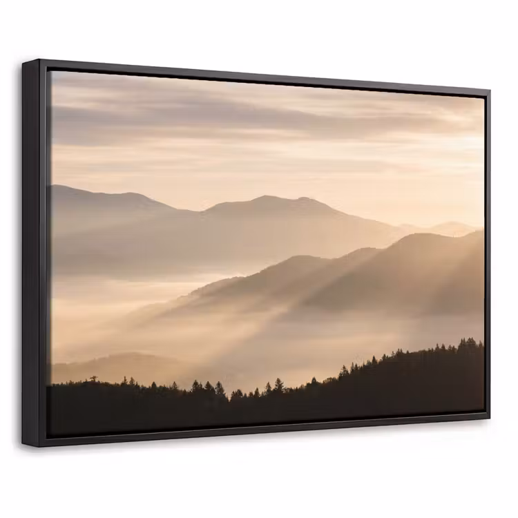 Canvas met lijst - Bergen - Mist - Zonnestralen — 1