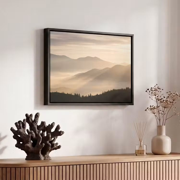 Canvas met lijst - Bergen - Mist - Zonnestralen — 6