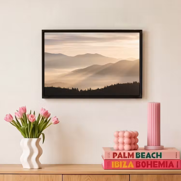 Canvas met lijst - Bergen - Mist - Zonnestralen — 8