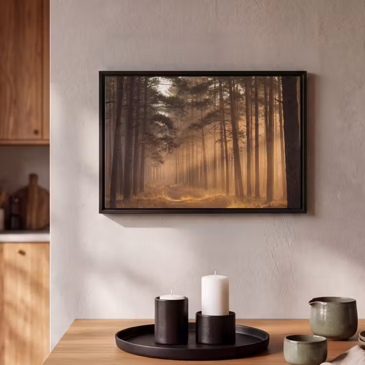 Canvas met lijst - Bos - Mist - Zonlicht — 2
