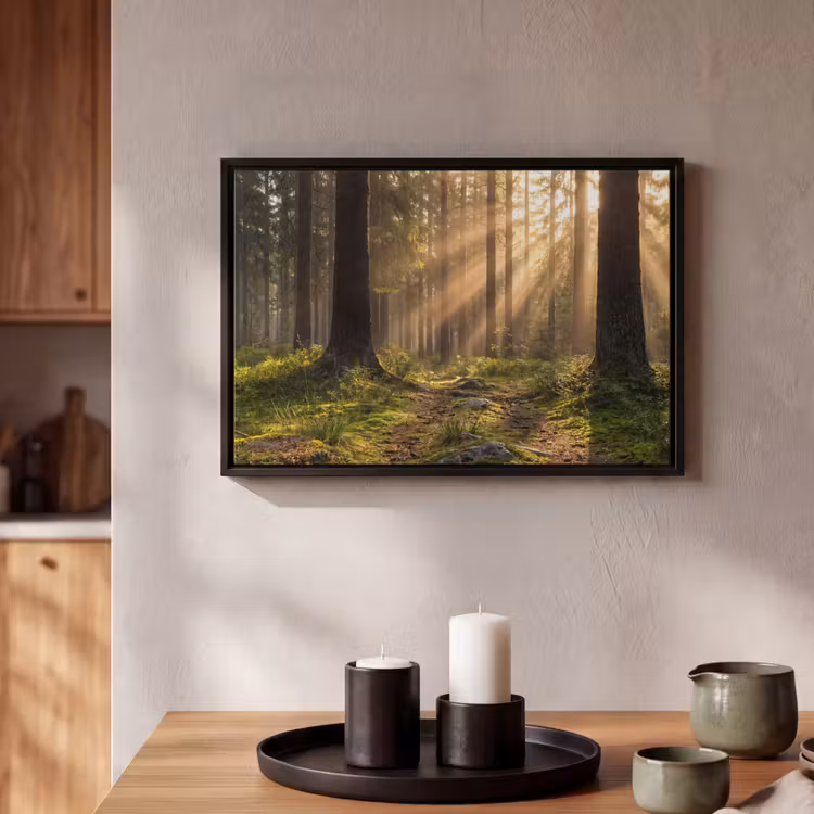 Canvas met lijst - Bos - Zonlicht - Gras — 2