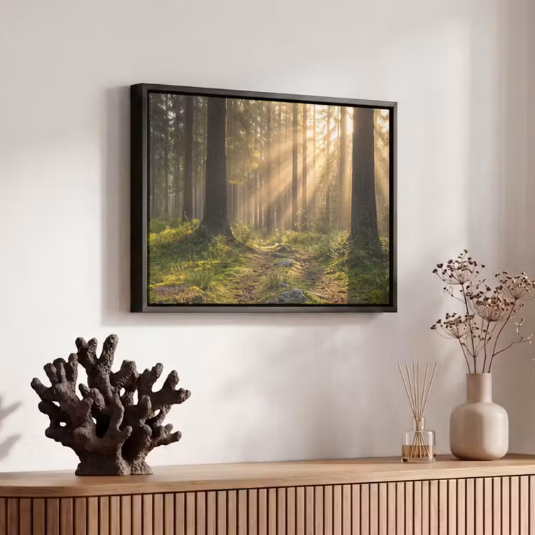 Canvas met lijst - Bos - Zonlicht - Gras — 6