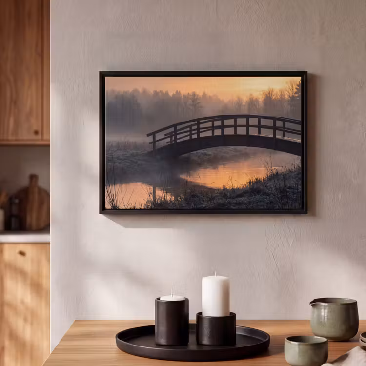 Canvas met lijst - Brug - Mist - Bomen - Water — 2