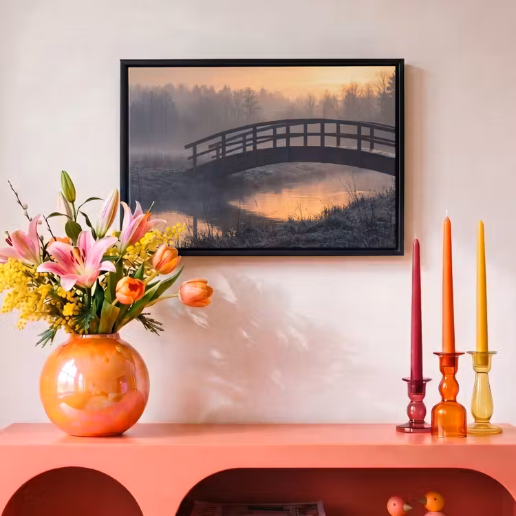 Canvas met lijst - Brug - Mist - Bomen - Water — 4