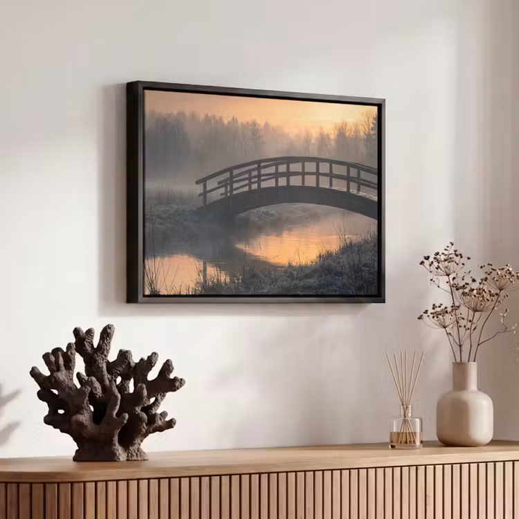 Canvas met lijst - Brug - Mist - Bomen - Water — 6