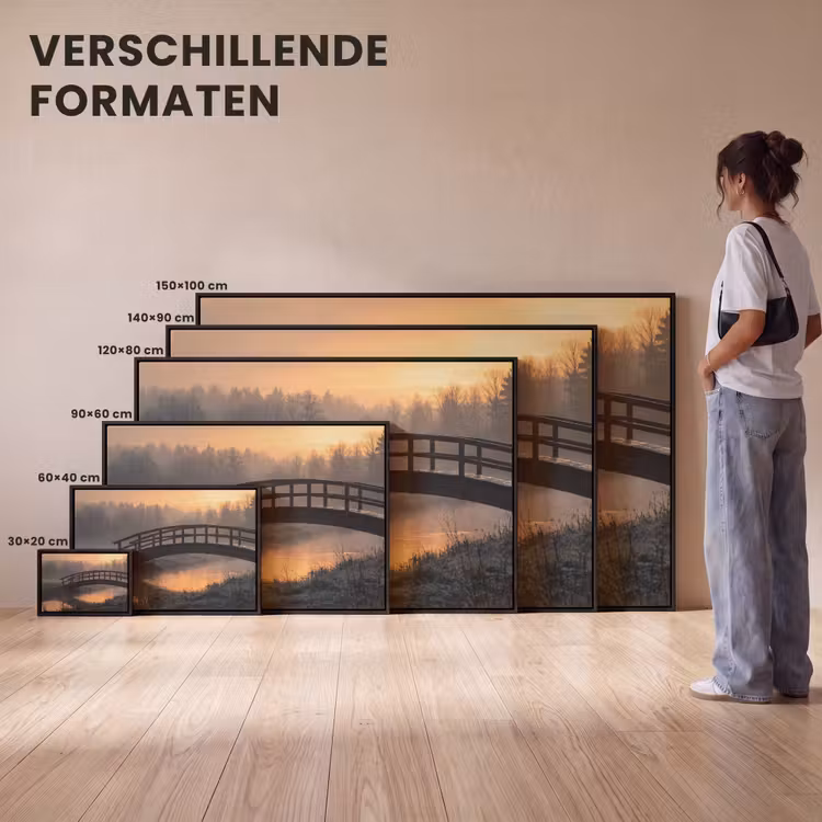 Canvas met lijst - Brug - Mist - Bomen - Water — 7