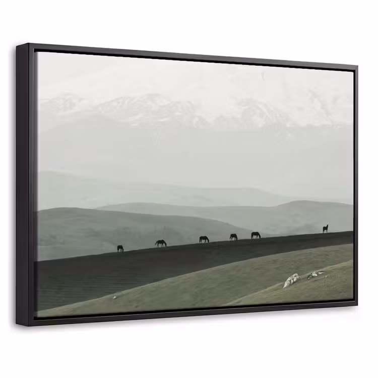 Canvas met lijst - Grijs - Berg - Paarden — 1
