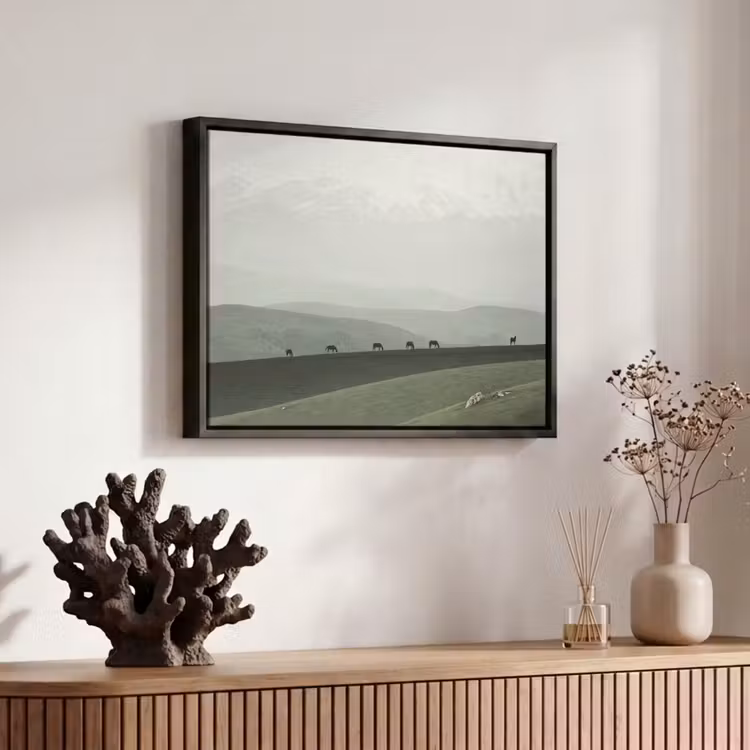 Canvas met lijst - Grijs - Berg - Paarden — 6