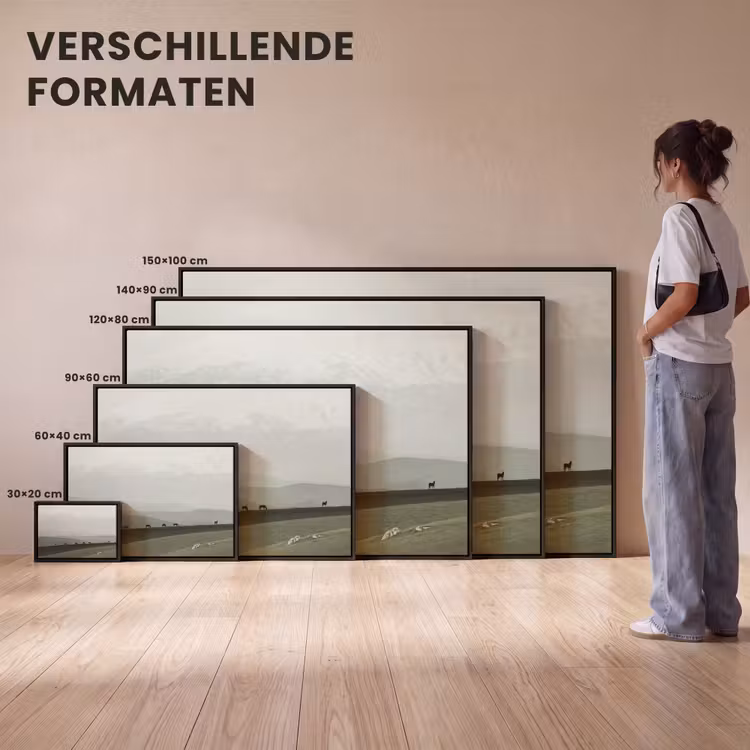 Canvas met lijst - Grijs - Berg - Paarden — 7