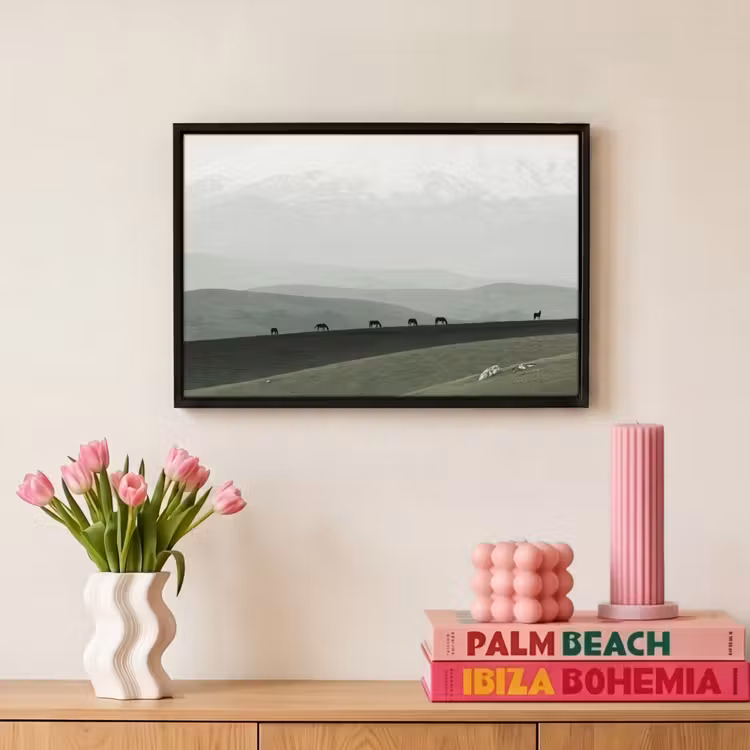 Canvas met lijst - Grijs - Berg - Paarden — 8